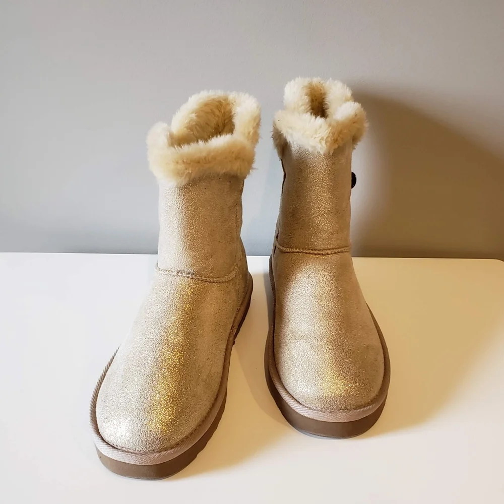 Style & Co Gold Glitter Faux Fur Boots